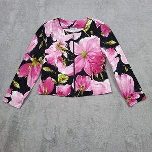 Joseph Ribkoff Office Jacket Womens 12 Pink Floral Front Zip Collarless Spring